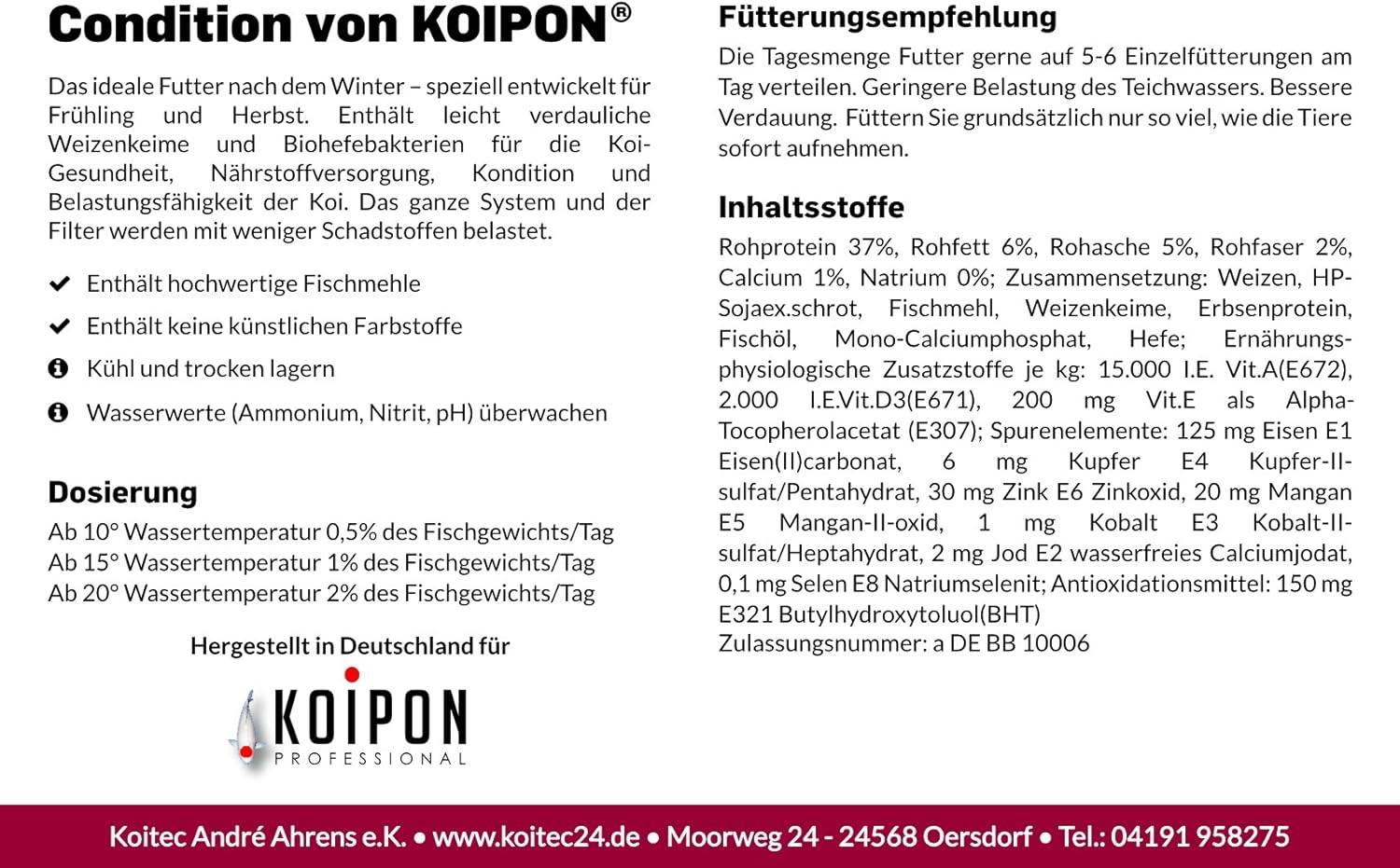 KOIPON Condition 3,5kg 6mm Koi- & Goldfischfutter Frühjahr/Herbst
