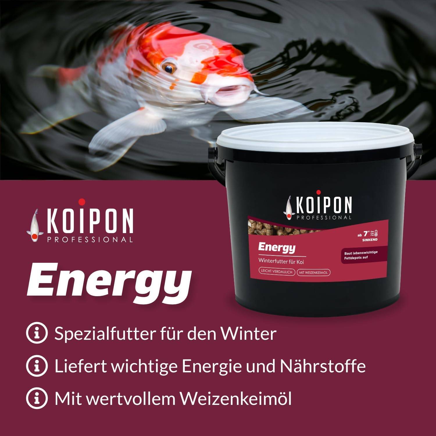 KOIPON Energy 15kg 6mm Winterfutter für Koi & Goldfische sinkend