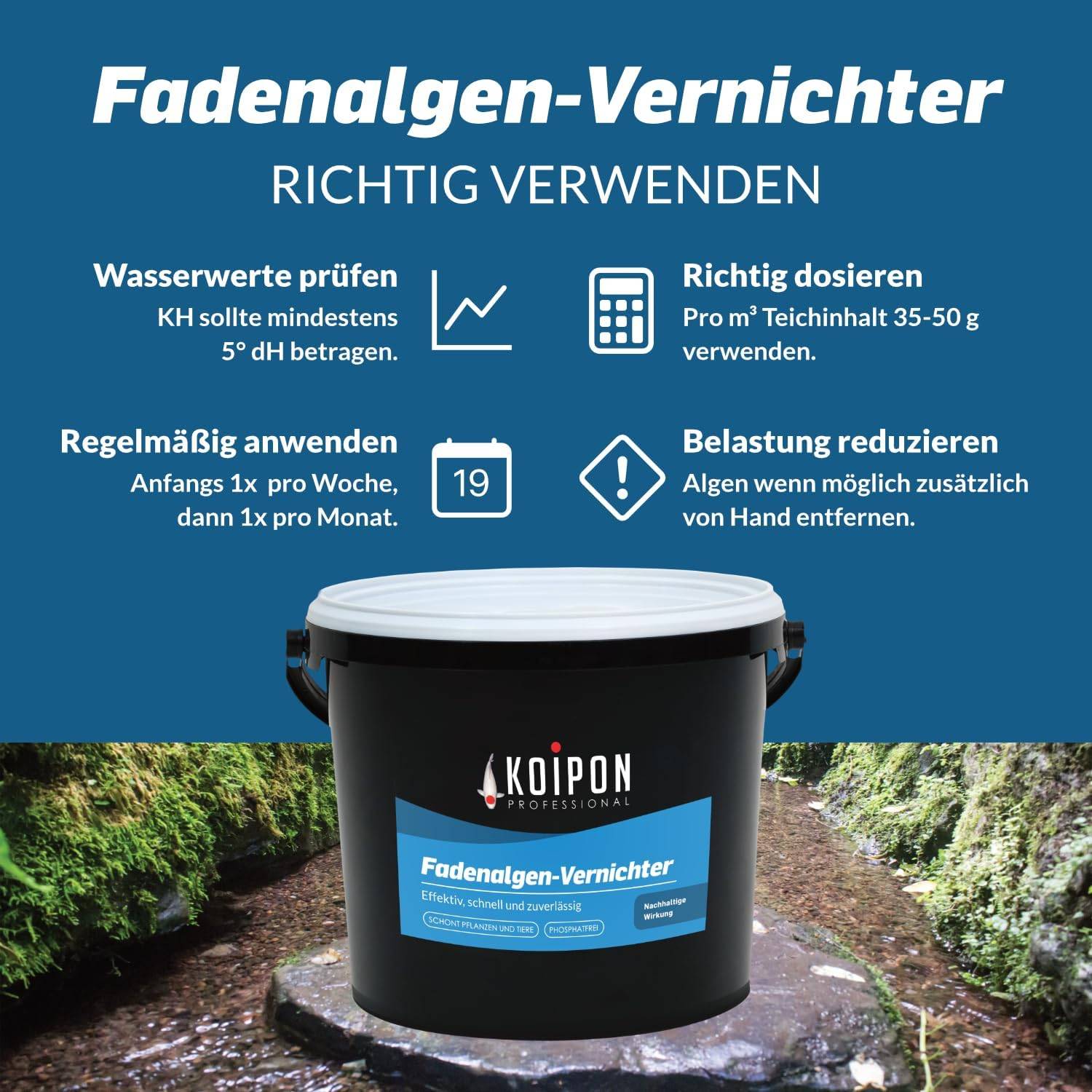 KOIPON Fadenalgen-Vernichter 1kg phosphatfrei gegen Fadenalgen im Teich