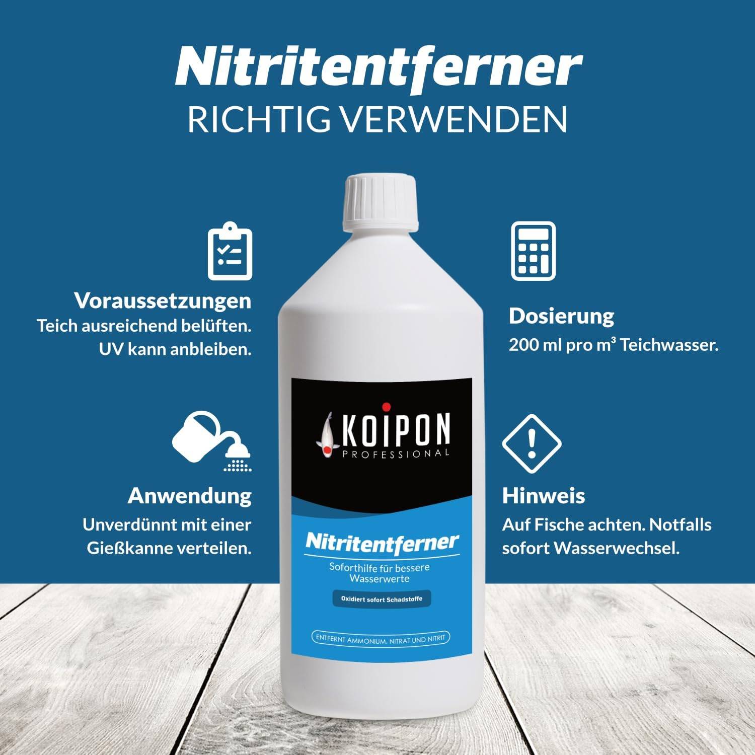 KOIPON Nitritentferner 1L Soforthilfe gegen Ammonium, Nitrit & Nitrat