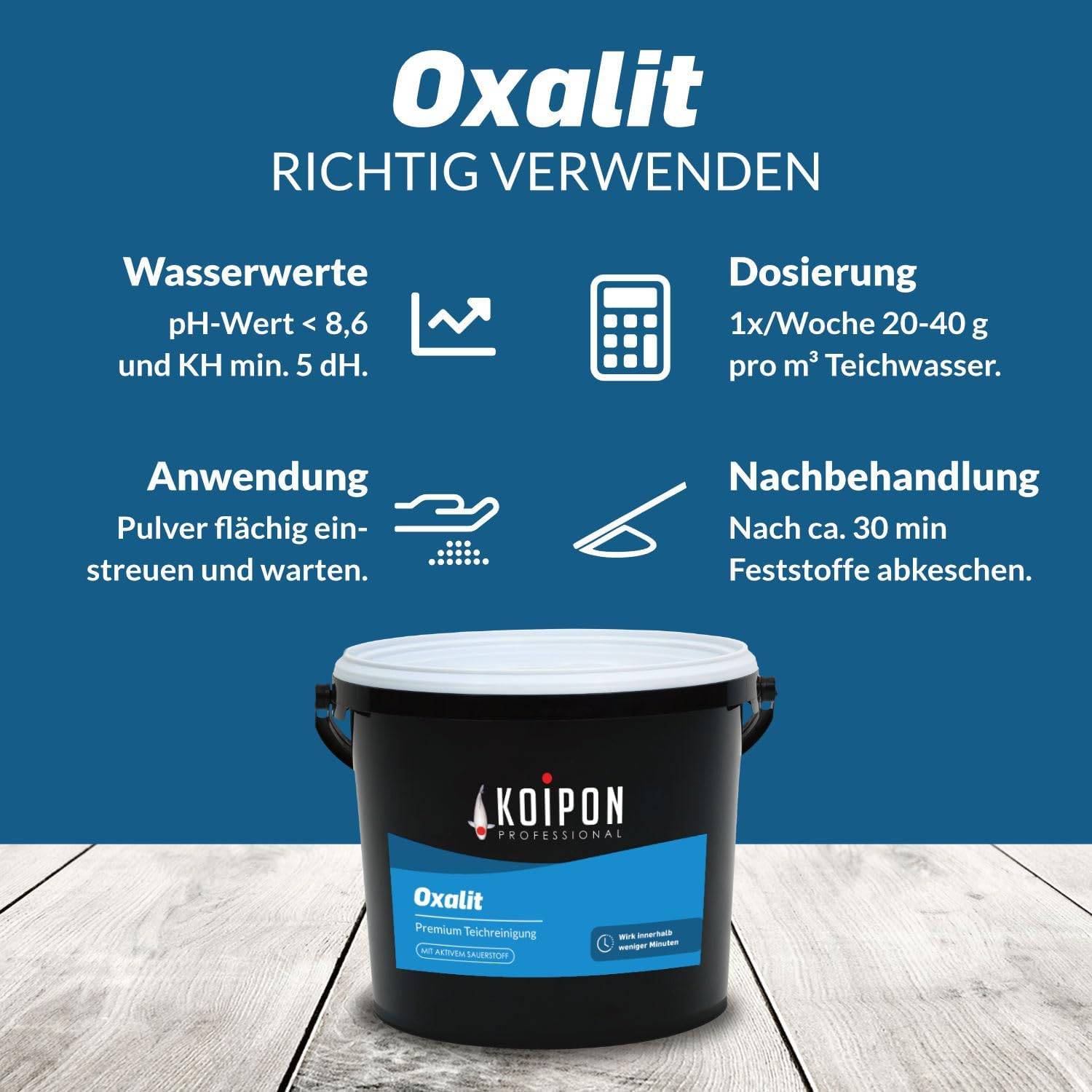 KOIPON Oxalit 1kg Teichschlammentferner gegen Laub & Ablagerungen mit Sauerstoff