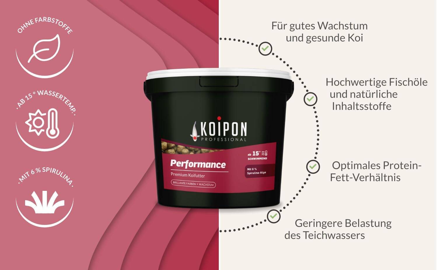 KOIPON Performance 1kg 6mm Sommer-Koifutter mit 6% Spirulina schwimmend