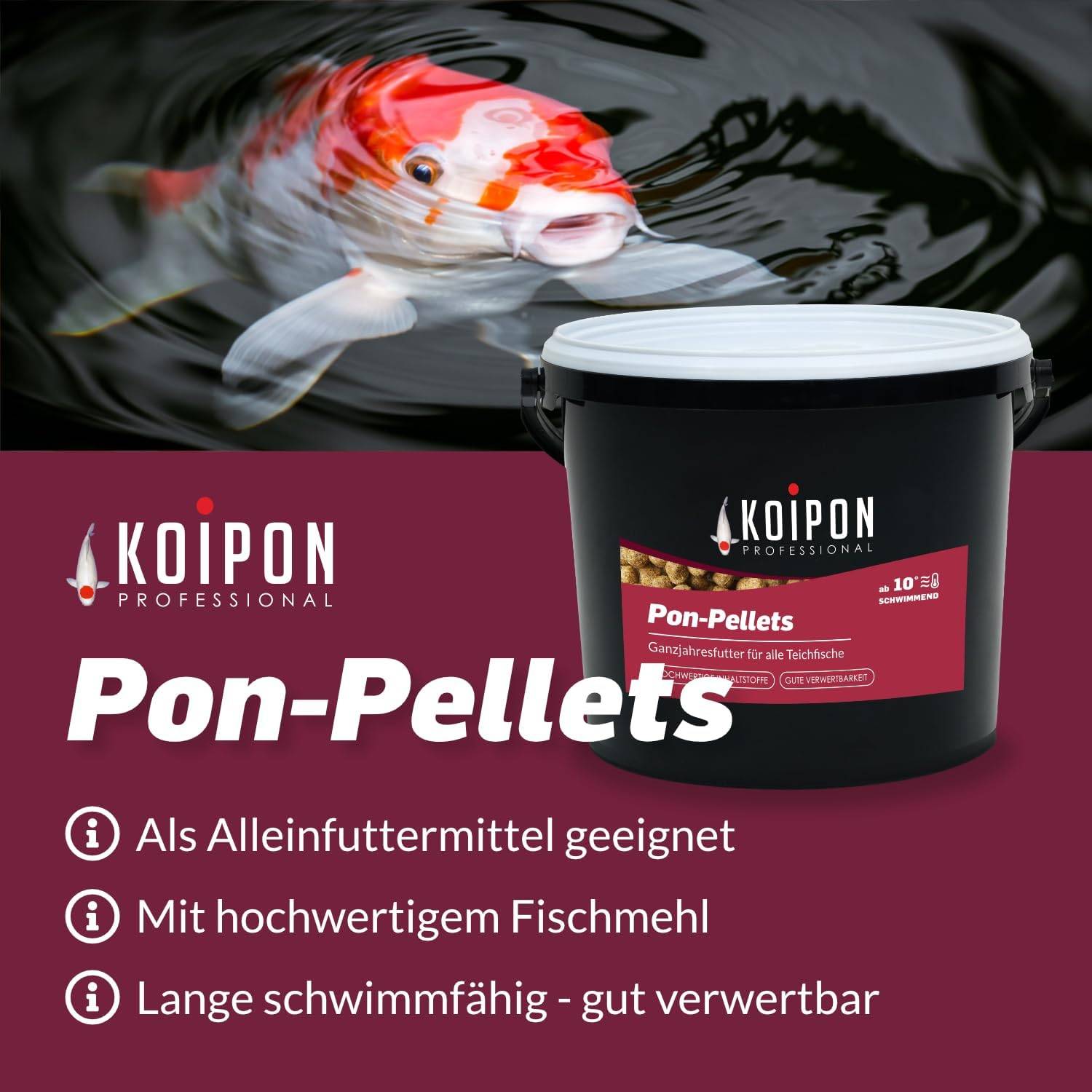 KOIPON Pon-Pellets 3mm 1,75kg Ganzjahresfutter für Koi & Goldfische