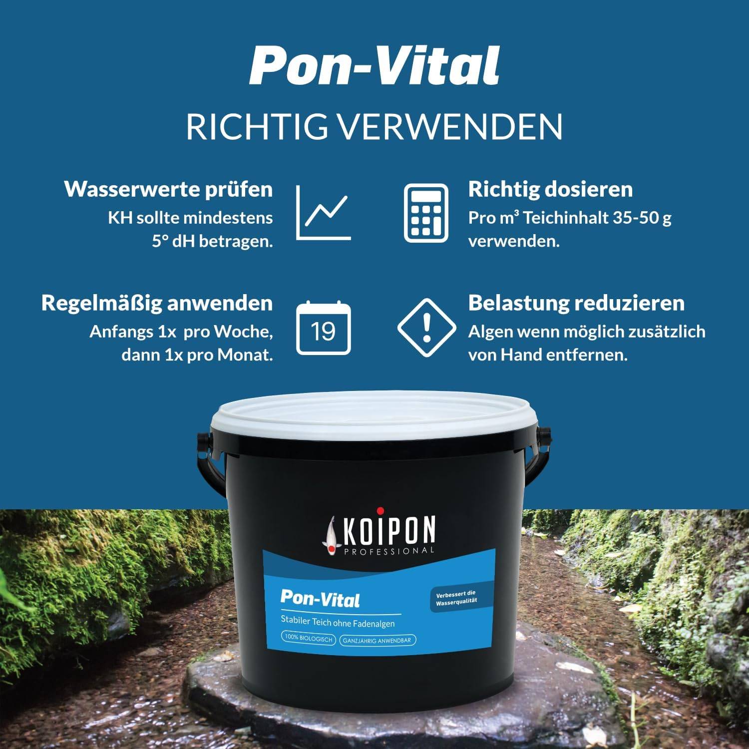 KOIPON Pon-Vital 25kg Biologische Alternative zum Fadenalgenvernichter