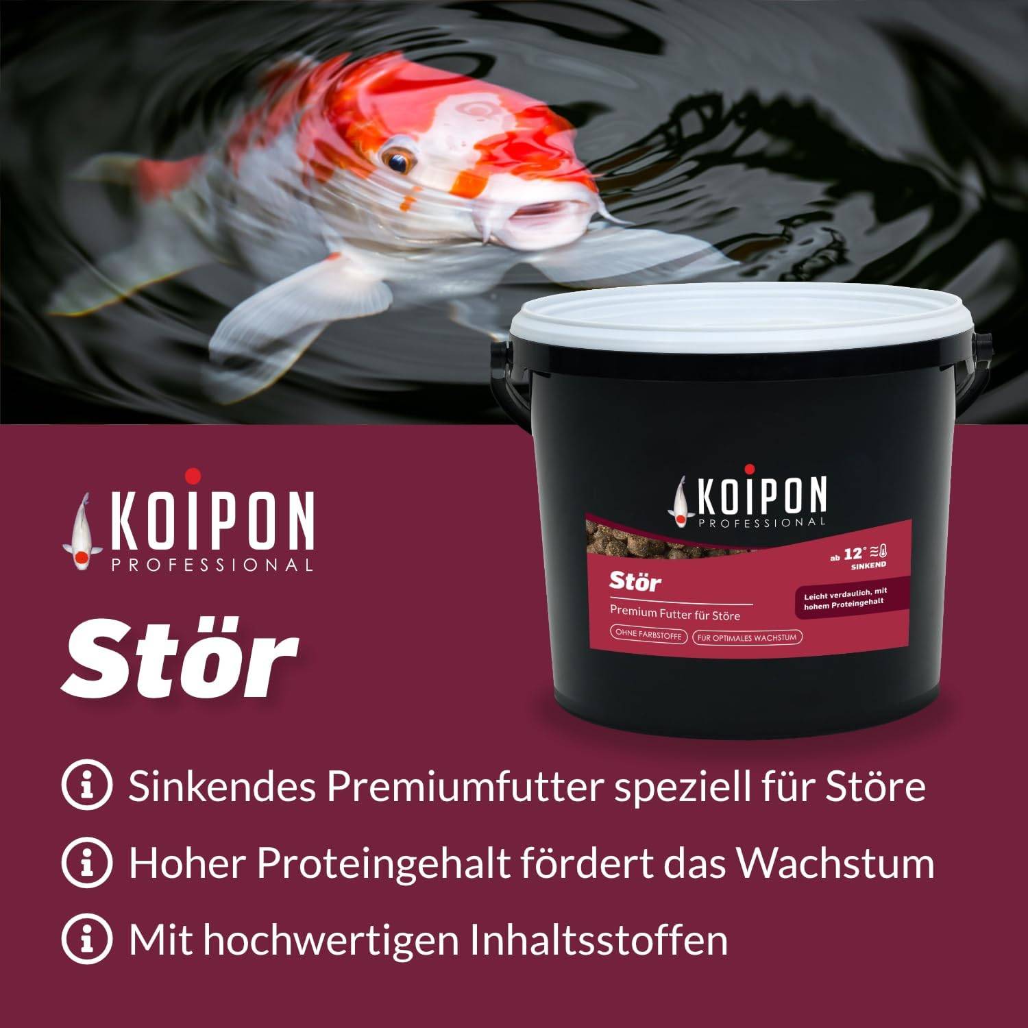 KOIPON Premium Störfutter 25kg 6mm Pellets sinkend für Störe & Koi