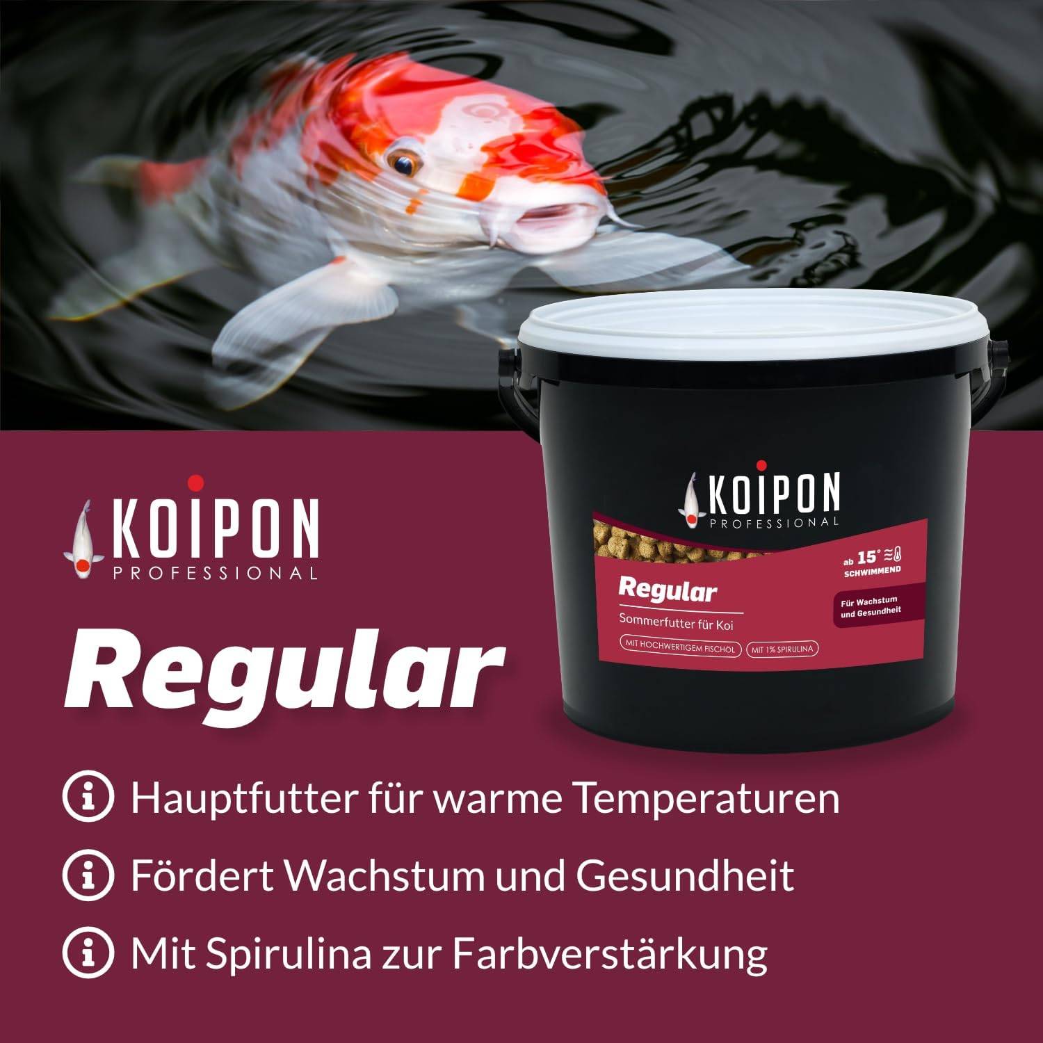 KOIPON Regular 1,75kg 3mm Sommer-Koifutter 1% Spirulina schwimmend