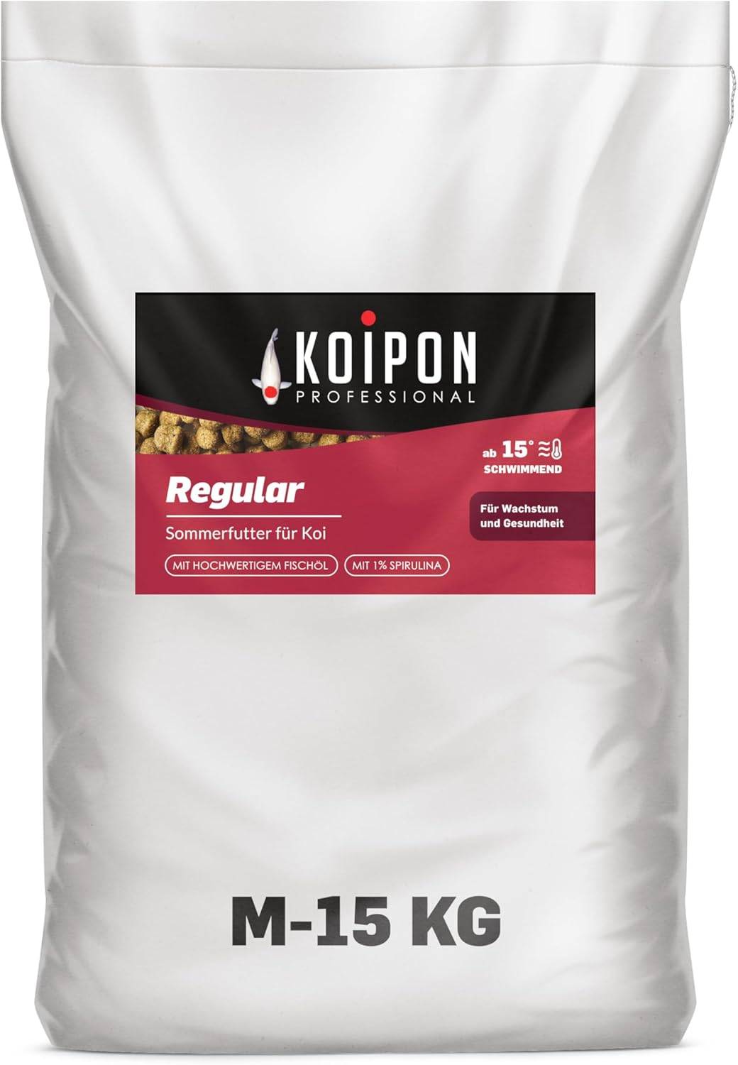 KOIPON Regular 15kg 6mm Sommer-Koifutter 1% Spirulina schwimmend