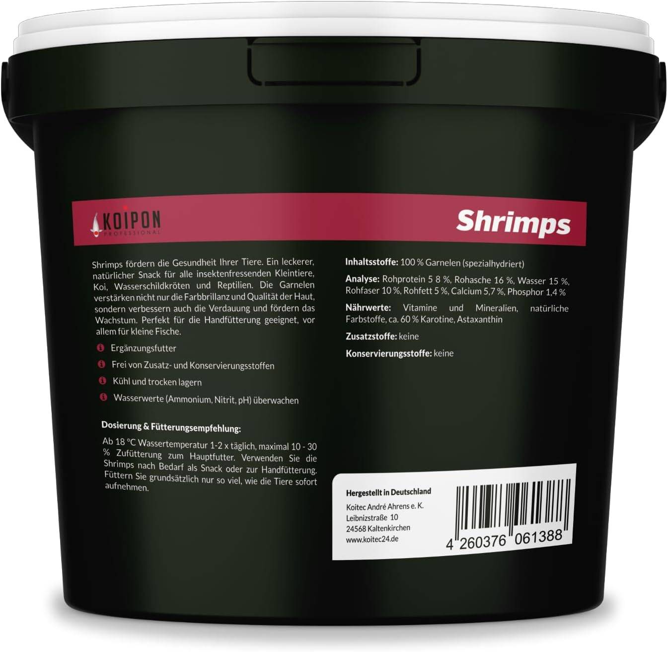 KOIPON Shrimps getrocknet 10L Naturfutter-Leckerli Süßwassergarnelen
