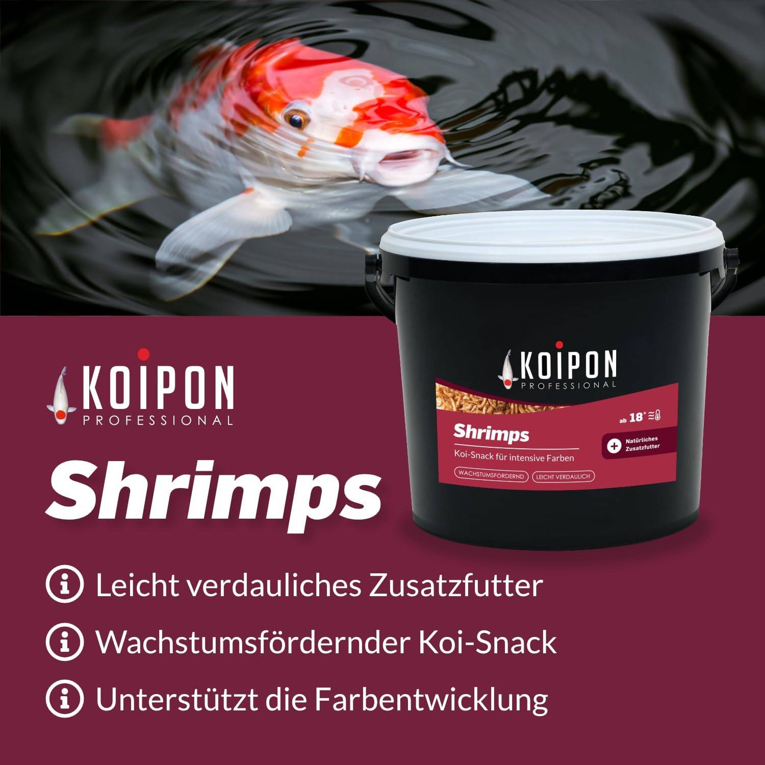 KOIPON Shrimps getrocknet 10L Naturfutter-Leckerli Süßwassergarnelen