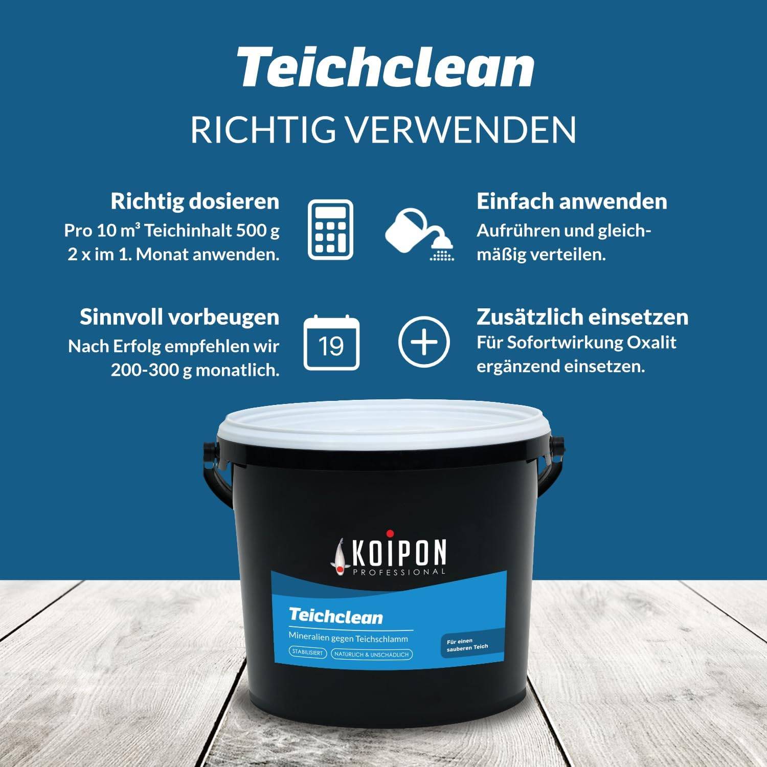 KOIPON Teichclean 1kg Biologischer Teichschlammentferner gegen Laub & Schlamm