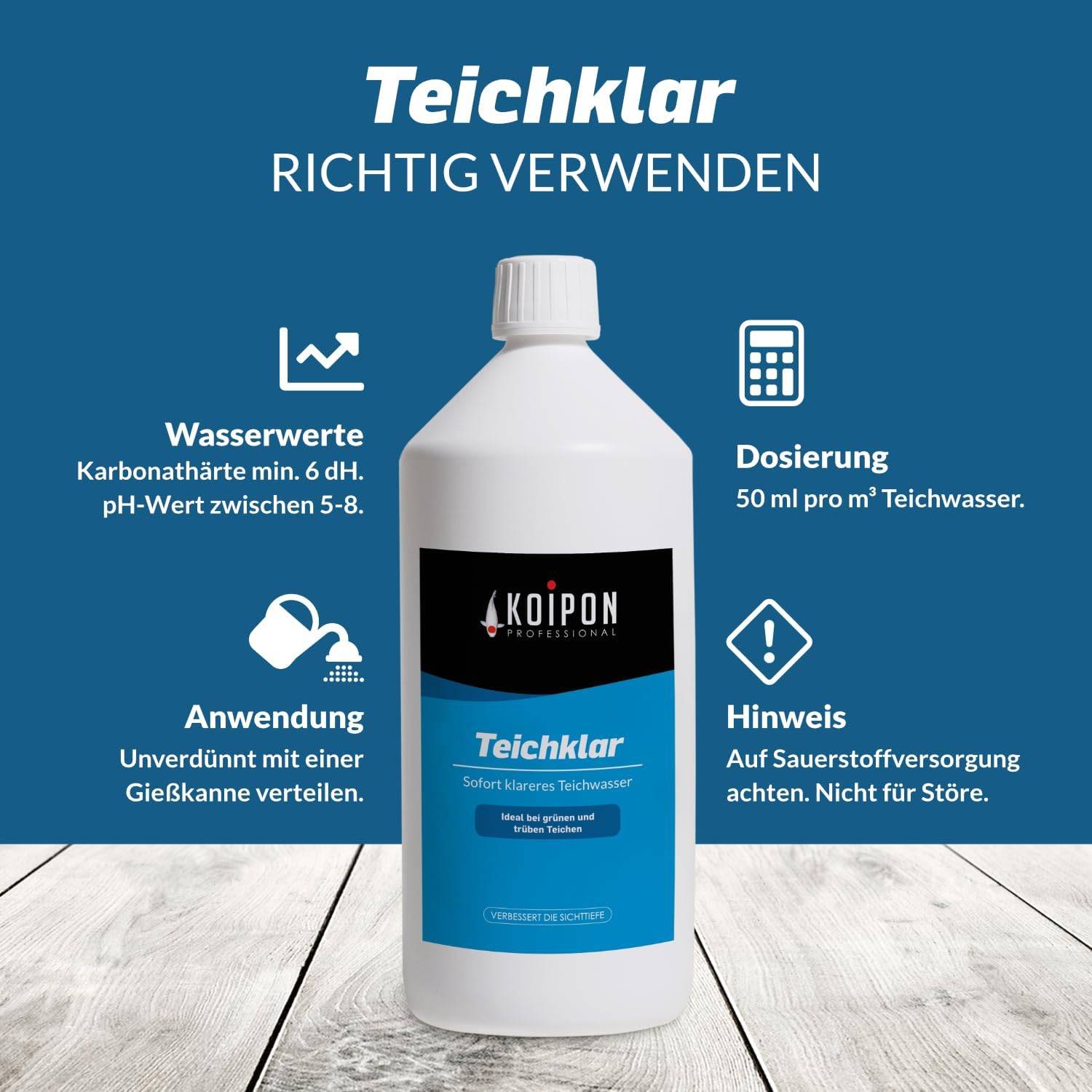 KOIPON Teichklar 1L Teichklärer gegen Schwebealgen & trübes Wasser