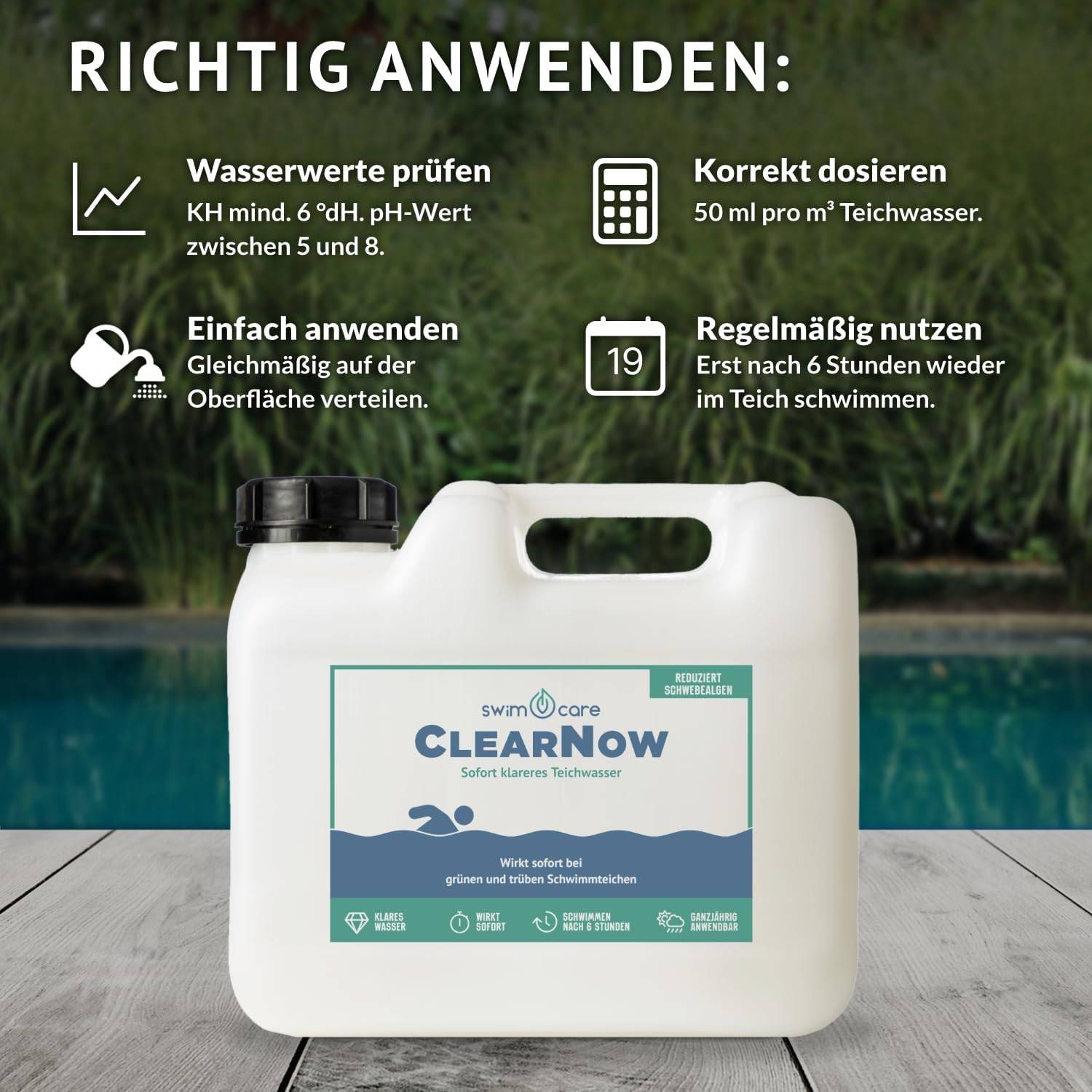 swimcare ClearNow 1L Sofort-Teichklärer gegen Schwebealgen & Trübung