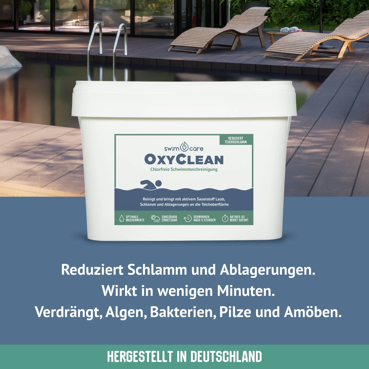 swimcare OxyClean 10kg Chlorfreie Schwimmteich-Reinigung & Schlammabbau durch Aktivsauerstoff