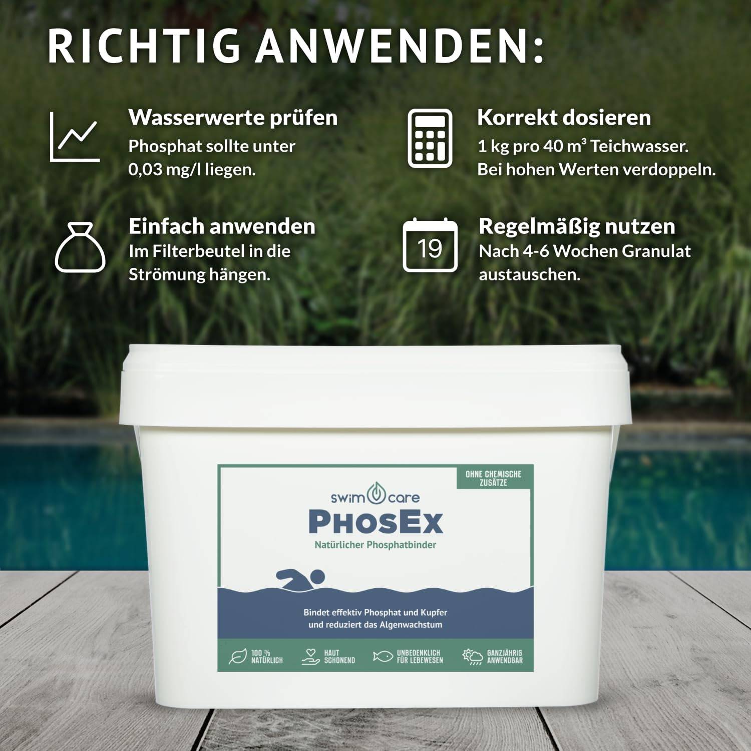 swimcare PhosEx 2,5kg Natürlicher Phosphatbinder gegen Algen für Schwimmteiche