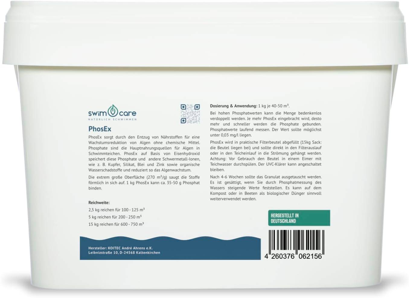 swimcare PhosEx 2,5kg Natürlicher Phosphatbinder gegen Algen für Schwimmteiche