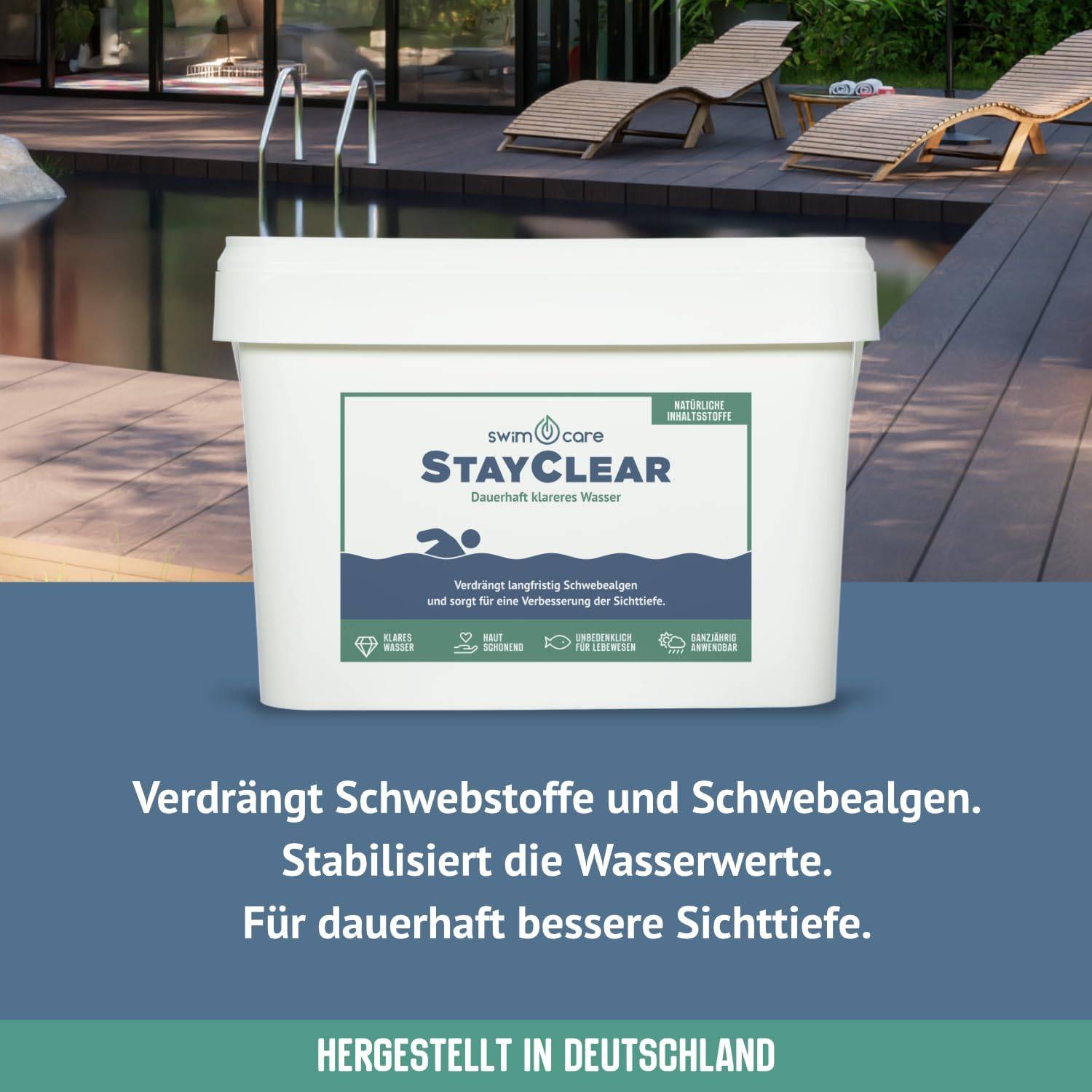 swimcare StayClear 5kg Natürlicher Wasserklärer gegen Schwebealgen & Schwebstoffe