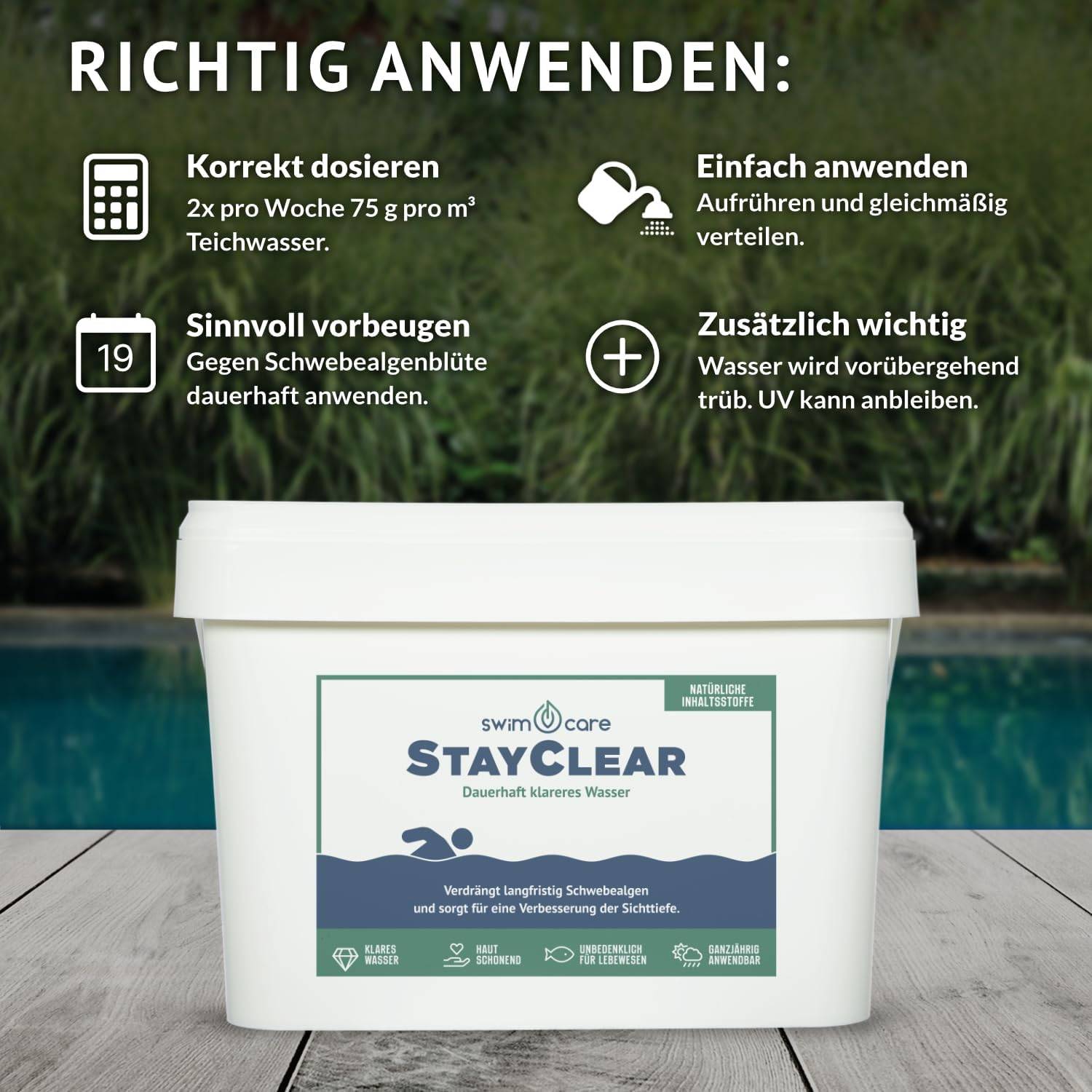swimcare StayClear 5kg Natürlicher Wasserklärer gegen Schwebealgen & Schwebstoffe