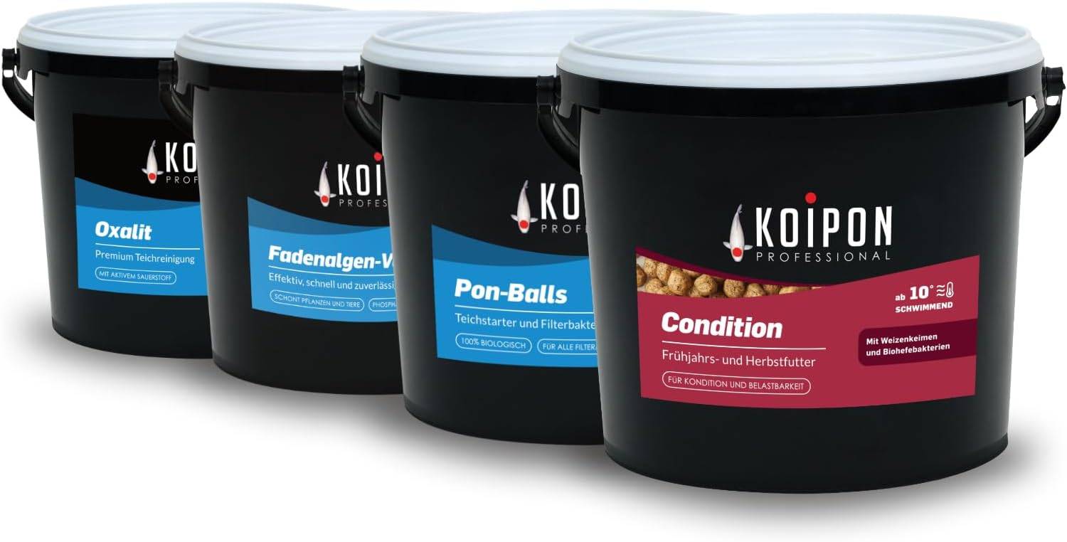 KOIPON Teichpflege Set Herbst - 4 Produkte zur Pflege, Fütterung & Reinigung