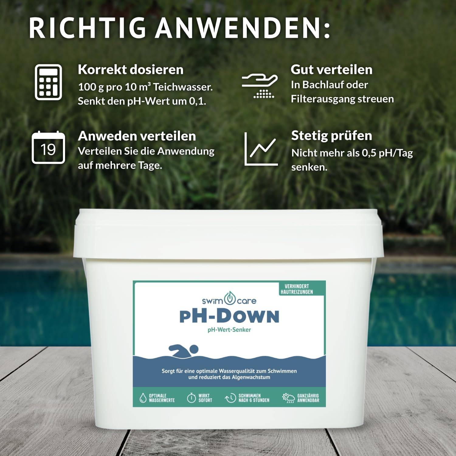 swimcare ph-Down 5kg zur pH-Wert Senkung & Ammoniakreduktion im Schwimmteich