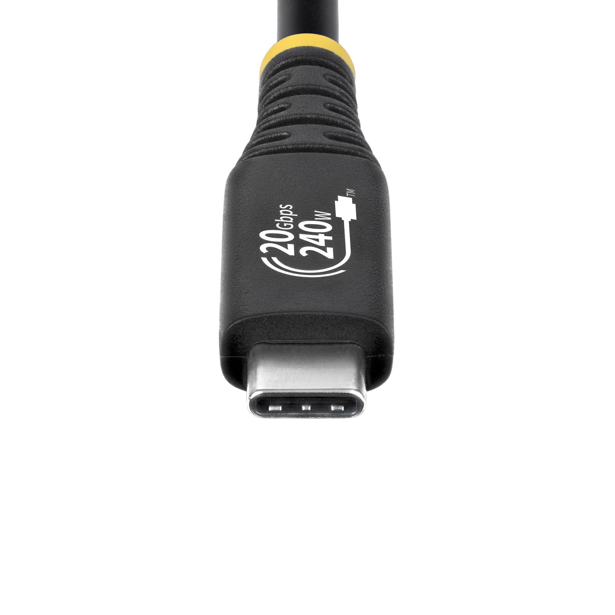 USB-C-Ladekabelstecker mit der Beschriftung „20 Gbps 240W