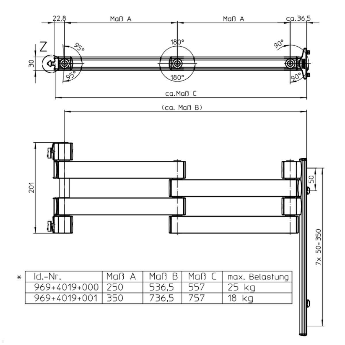 Novus TFC Universal Faltarm 500 mm für Alu Profil (969+4019+000)