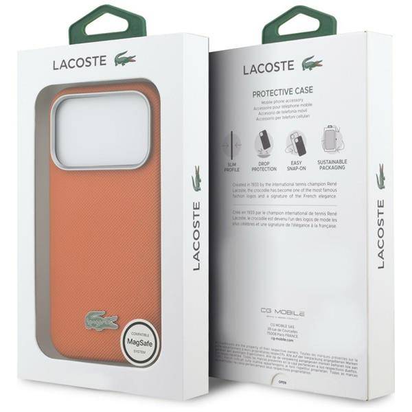 Hülle iPhone 17 Pro Max Lacoste Petit Pique orange schwarz Logo Metall Magsafe