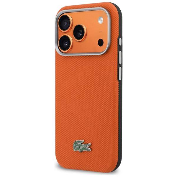 Hülle iPhone 17 Pro Max Lacoste Petit Pique orange schwarz Logo Metall Magsafe