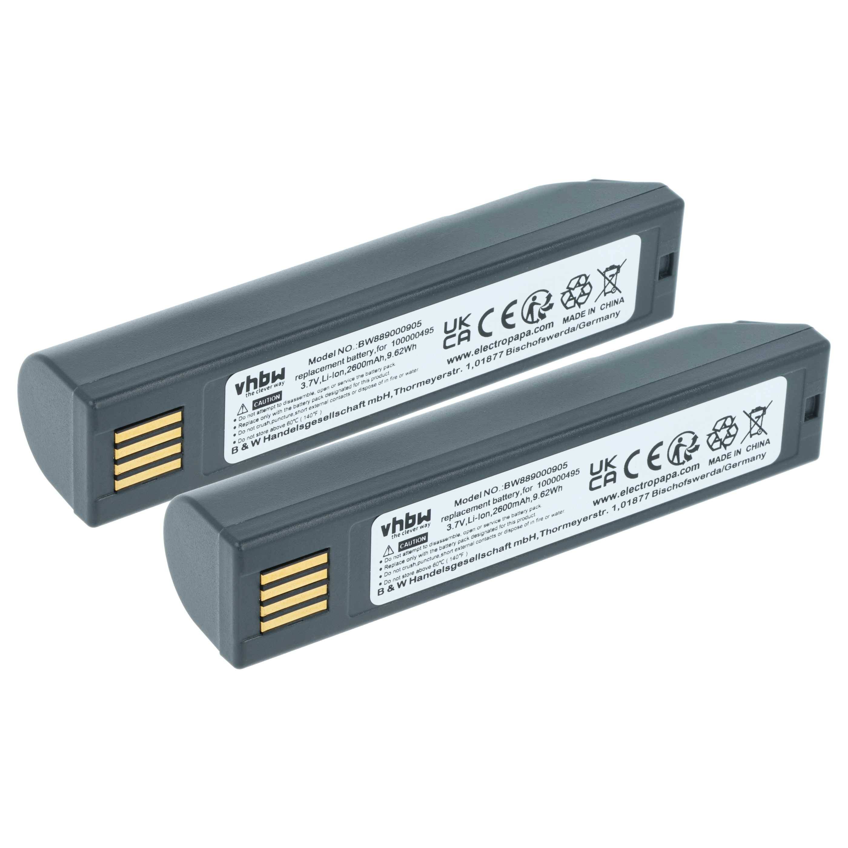 vhbw 2x Akku kompatibel mit Honeywell Xenon 1902, 5620, 4820, 3820, 4820i, 3820i, 6320 Barcodescanner POS (2600 mAh, 3,7 V, Li-Ion)