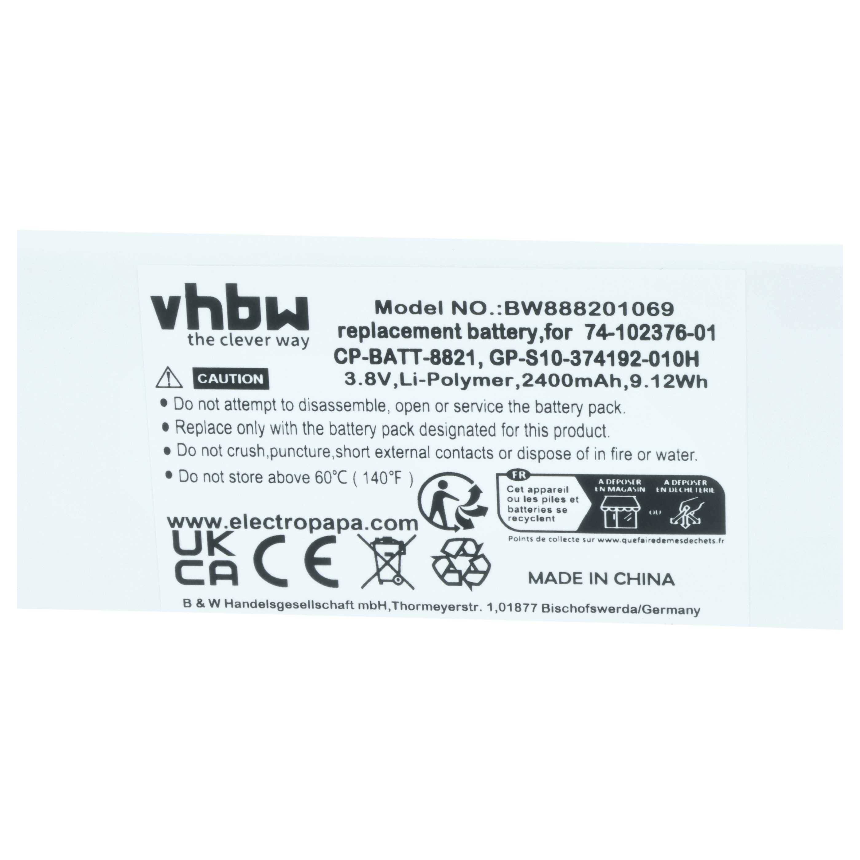 vhbw 5x Akku Ersatz für Cisco GP-S10-374192-010H, 74-102376-01, CP-BATT-8821 für Handy Smartphone Telefon (2400 mAh, 3,8 V, Li-Polymer)