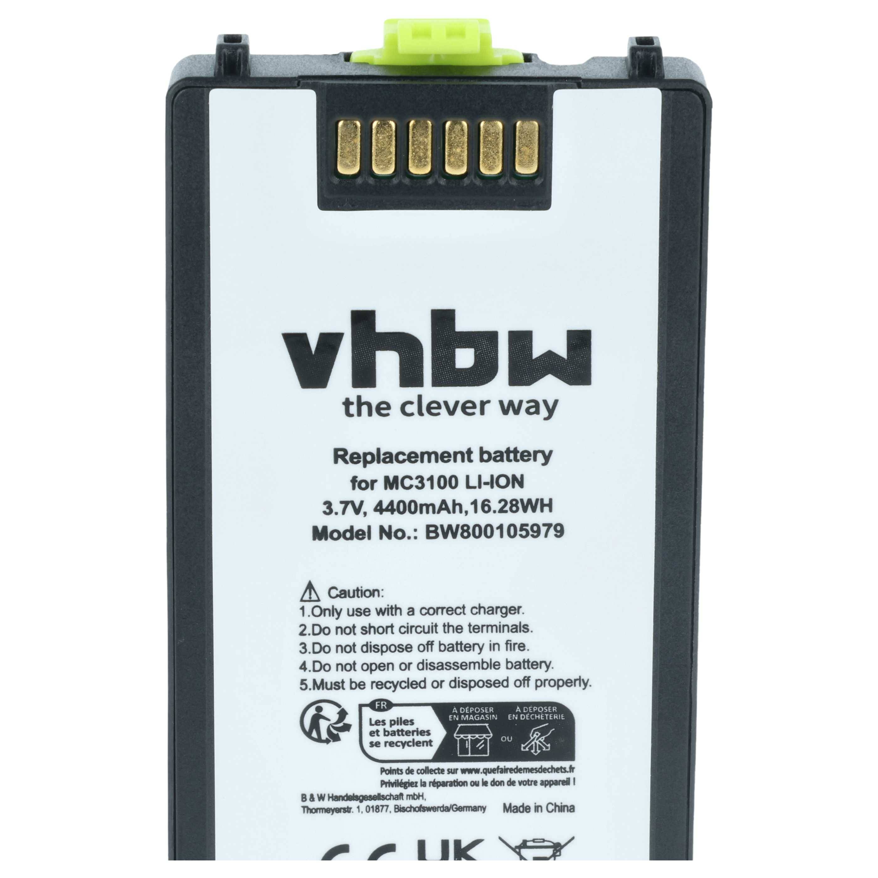 vhbw 2x Akku kompatibel mit Zebra MC3190-RL4S04E0A, MC3190-SL4H12E0U Barcodescanner POS (4400 mAh, 3,7 V, Li-Ion)