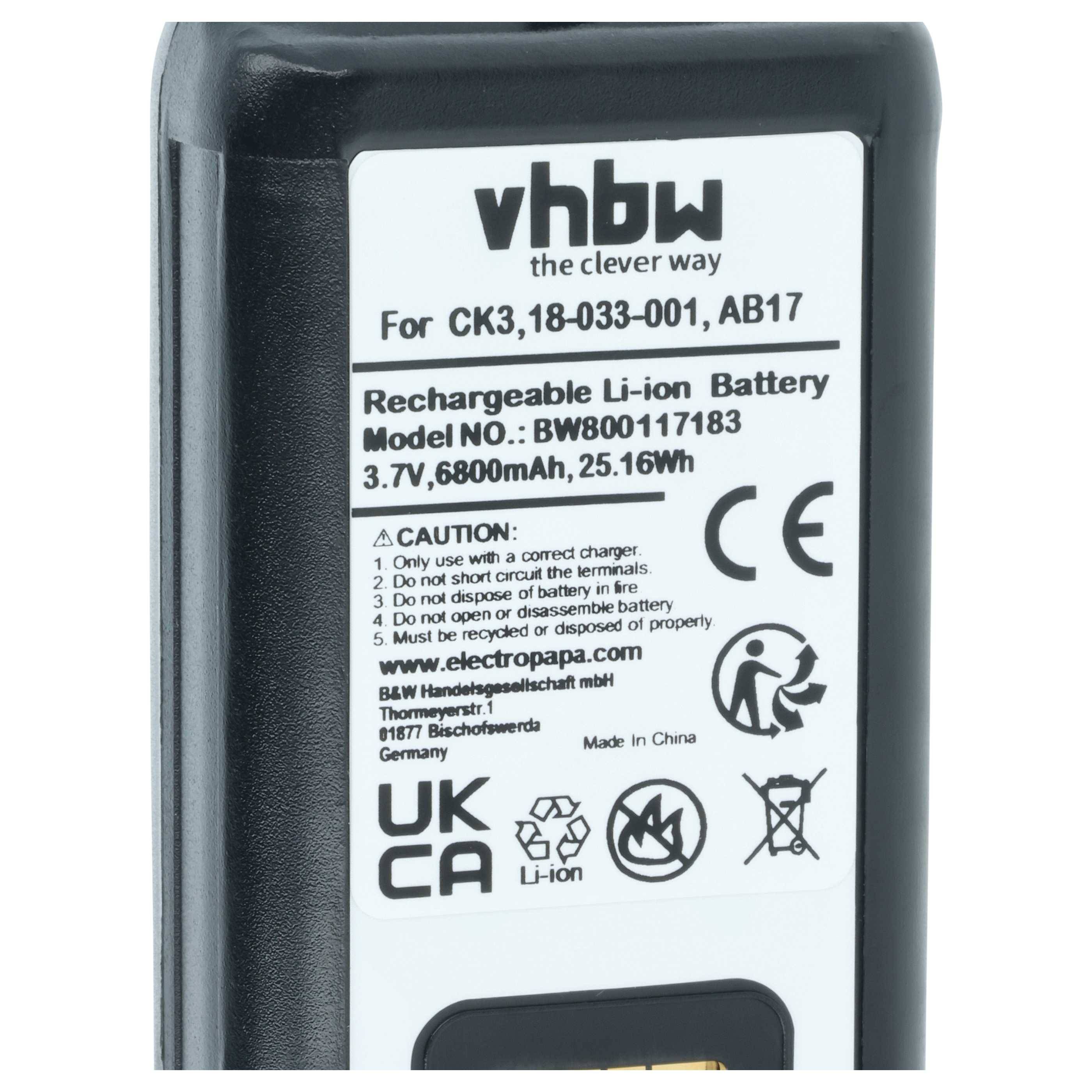 vhbw 2x Akku kompatibel mit Intermec EDA61K, CK3XA, CK3X, CK3RA Barcodescanner POS (6800 mAh, 3,7 V, Li-Ion)