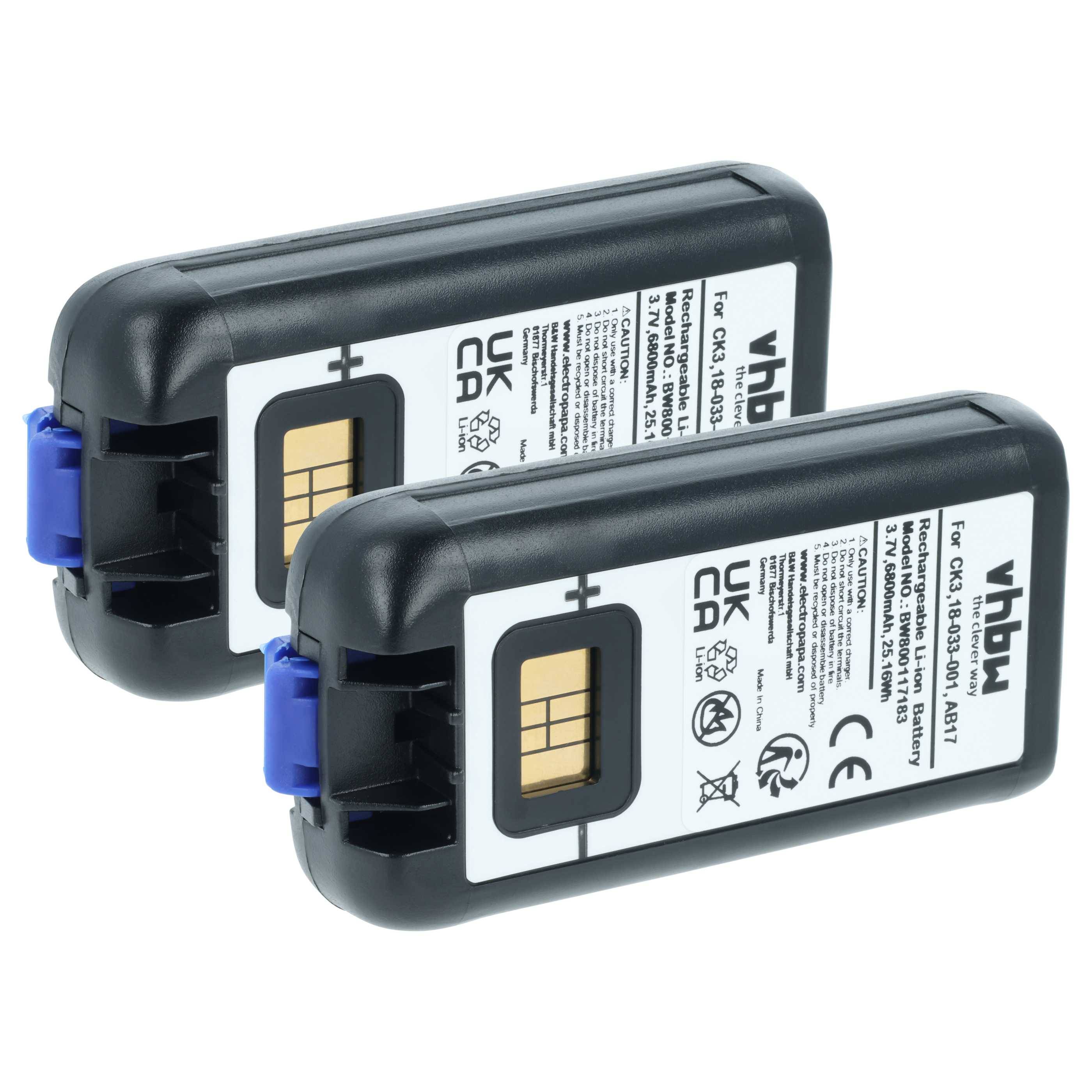 vhbw 2x Akku kompatibel mit Intermec CK3B, CK3A, CK3, CK3N1, CK3C, CK3C1, CK3N, CK3R Barcodescanner POS (6800 mAh, 3,7 V, Li-Ion)