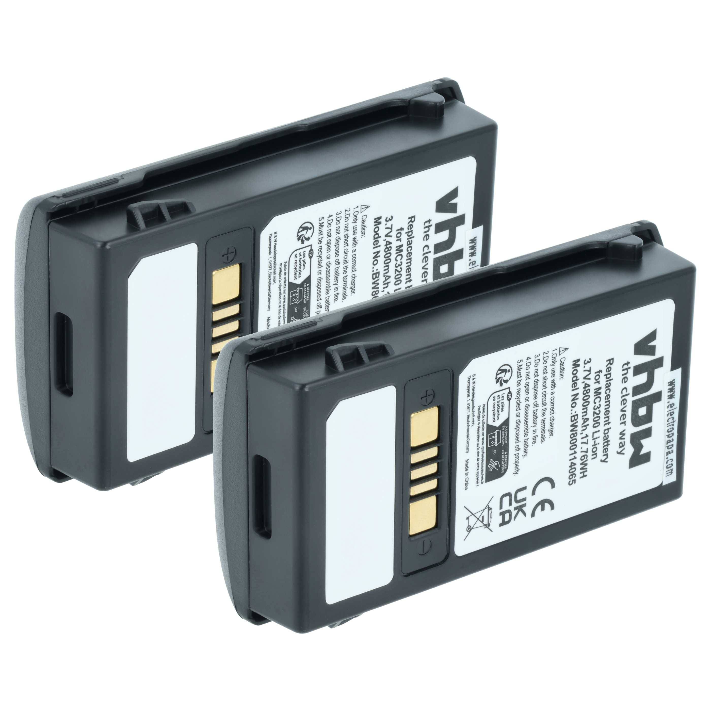 vhbw 2x Akku kompatibel mit Motorola Symbol MC3200, MC32N0 Barcodescanner POS (4800 mAh, 3,7 V, Li-Ion)