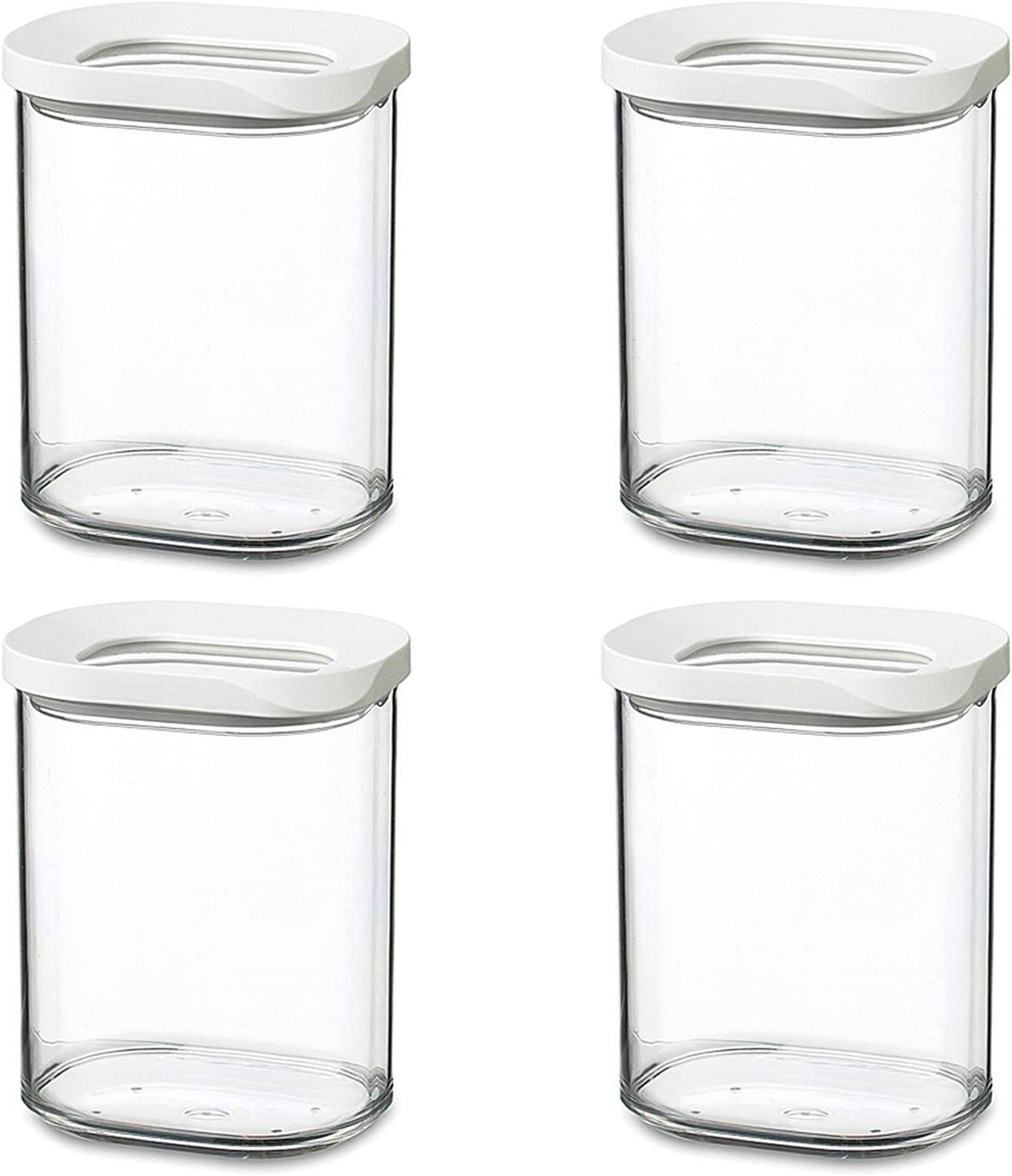 Mepal | Modula Vorratsdosen Set – 375 ml | transparenter Kunststoff | weißer Deckel | 4-teilig | ideal für frische Vorratshaltung | stapelbar für