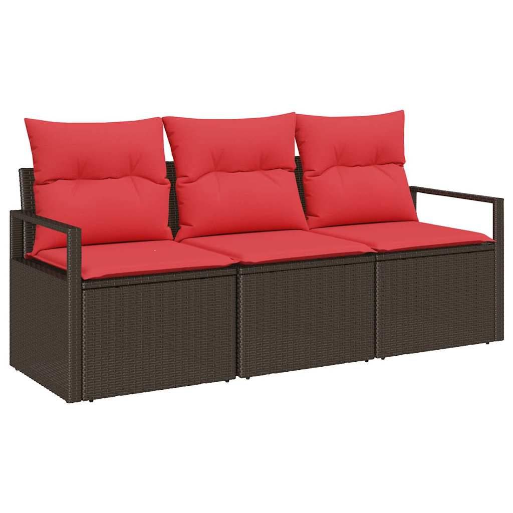 vidaXL Sofa Set mit Kissen 3 pcs Braun Poly Rattan
