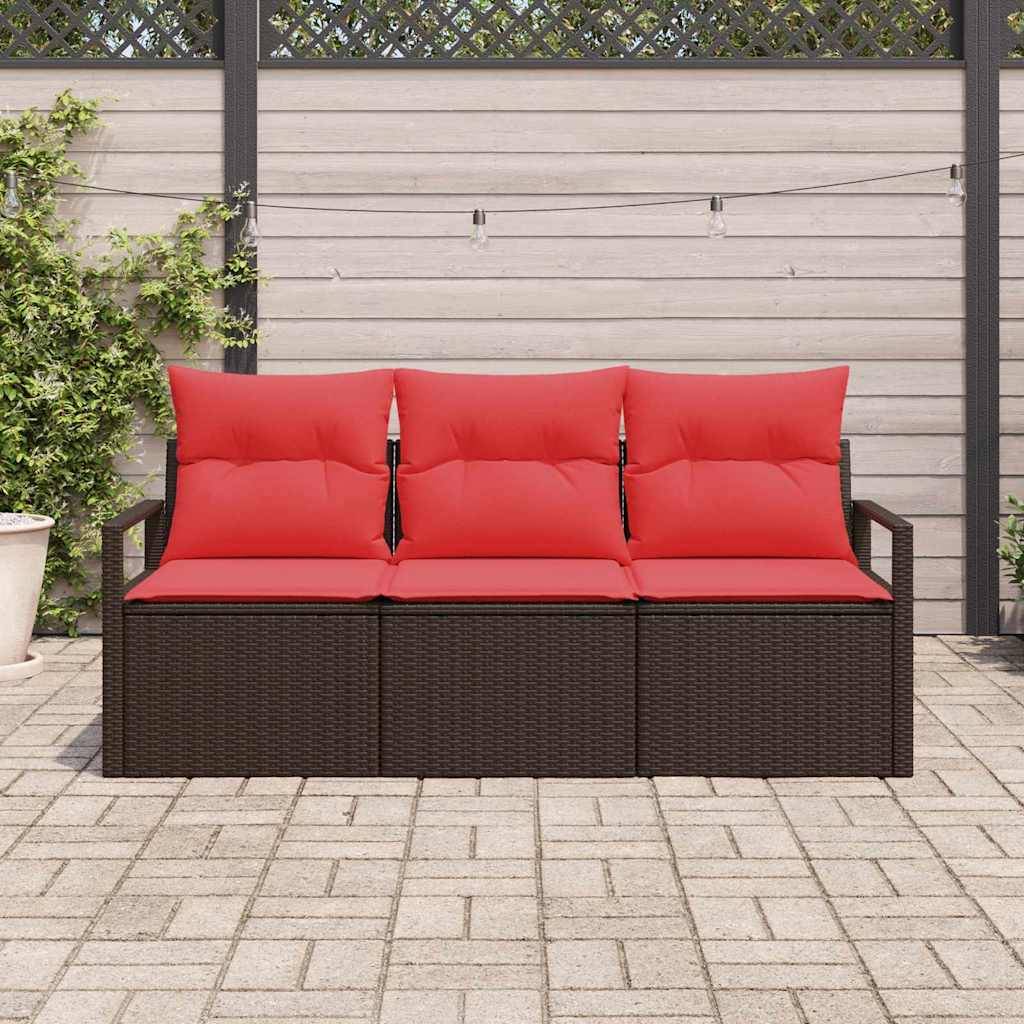 vidaXL Sofa Set mit Kissen 3 pcs Braun Poly Rattan