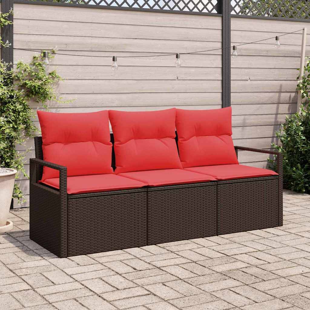 vidaXL Sofa Set mit Kissen 3 pcs Braun Poly Rattan