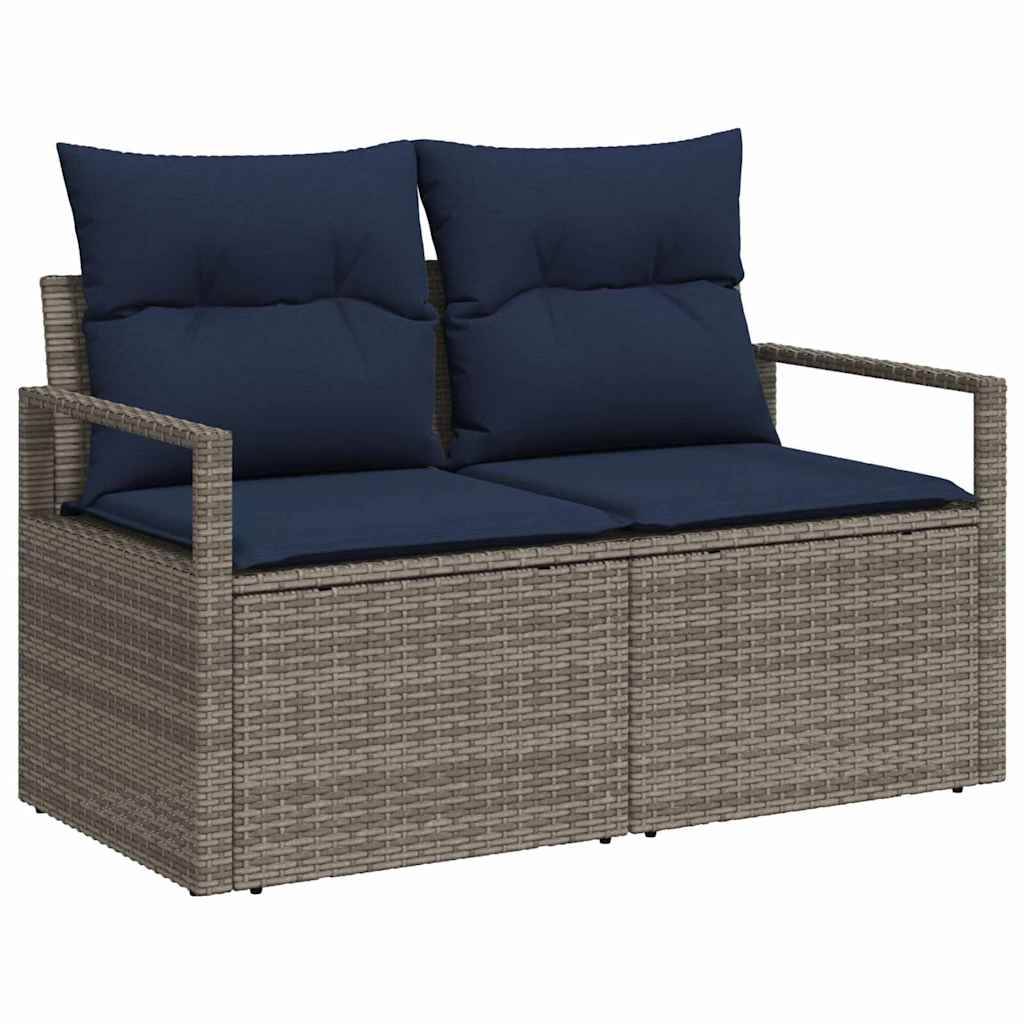 vidaXL Gartensofa-set mit Kissen 9 pcs Grau und Marineblau Poly-Rattan