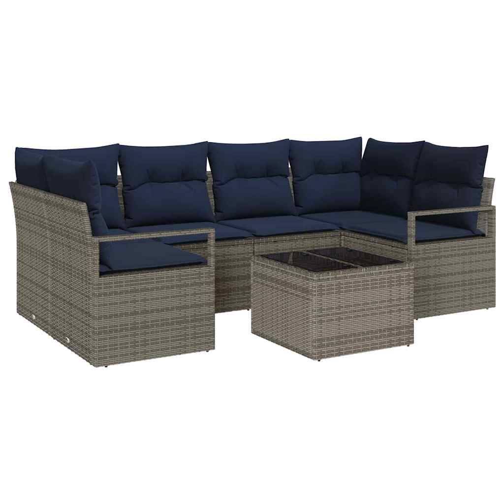 vidaXL Sofa Set mit Kissen 7 pcs Grau und Blau Poly Rattan