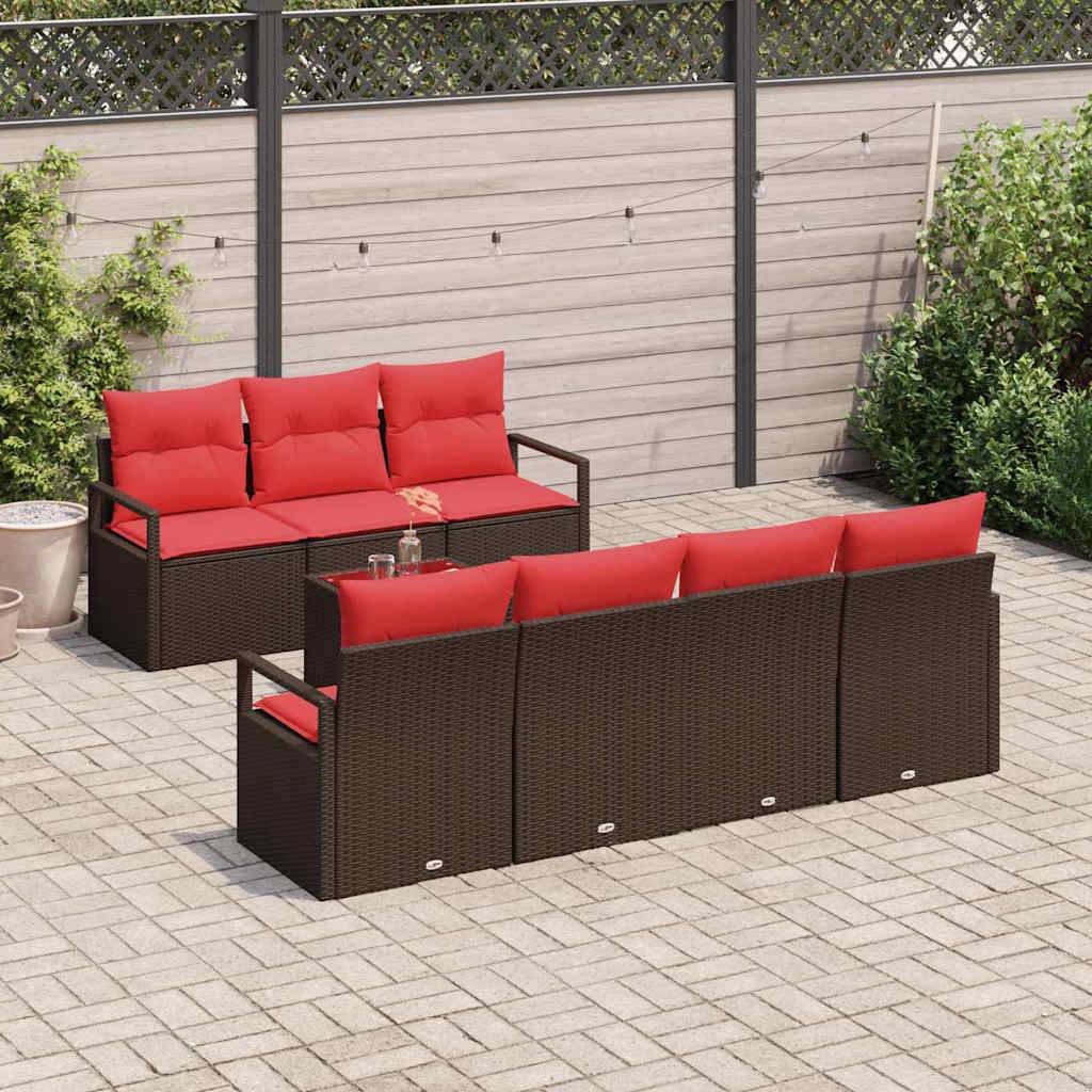 vidaXL Sofa Set mit Kissen 8 pcs Braun und Rot Poly Rattan