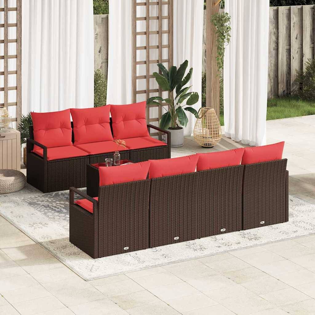 vidaXL Sofa Set mit Kissen 8 pcs Braun und Rot Poly Rattan