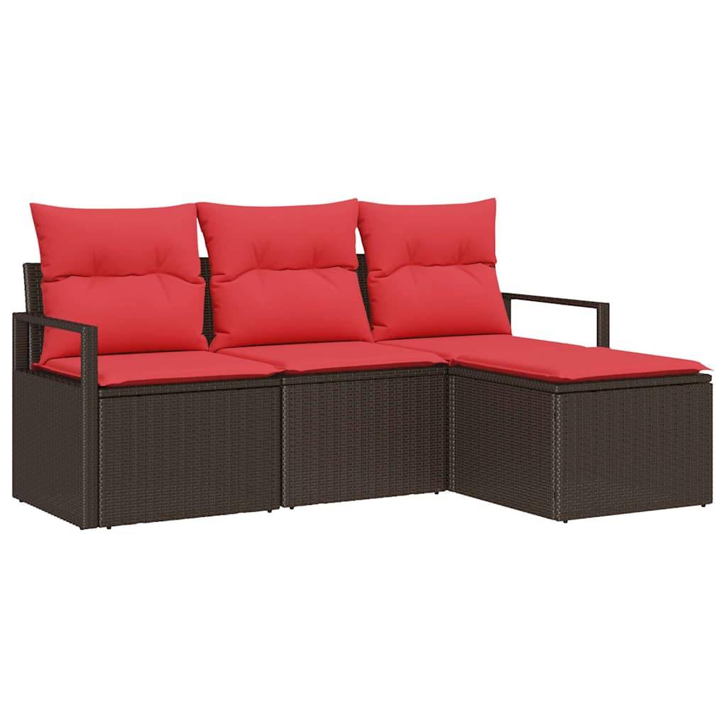 vidaXL Sofa Set 4 pcs Braun Poly-Rattan