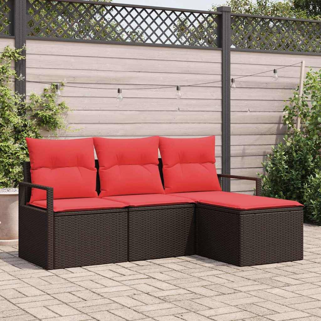 vidaXL Sofa Set 4 pcs Braun Poly-Rattan