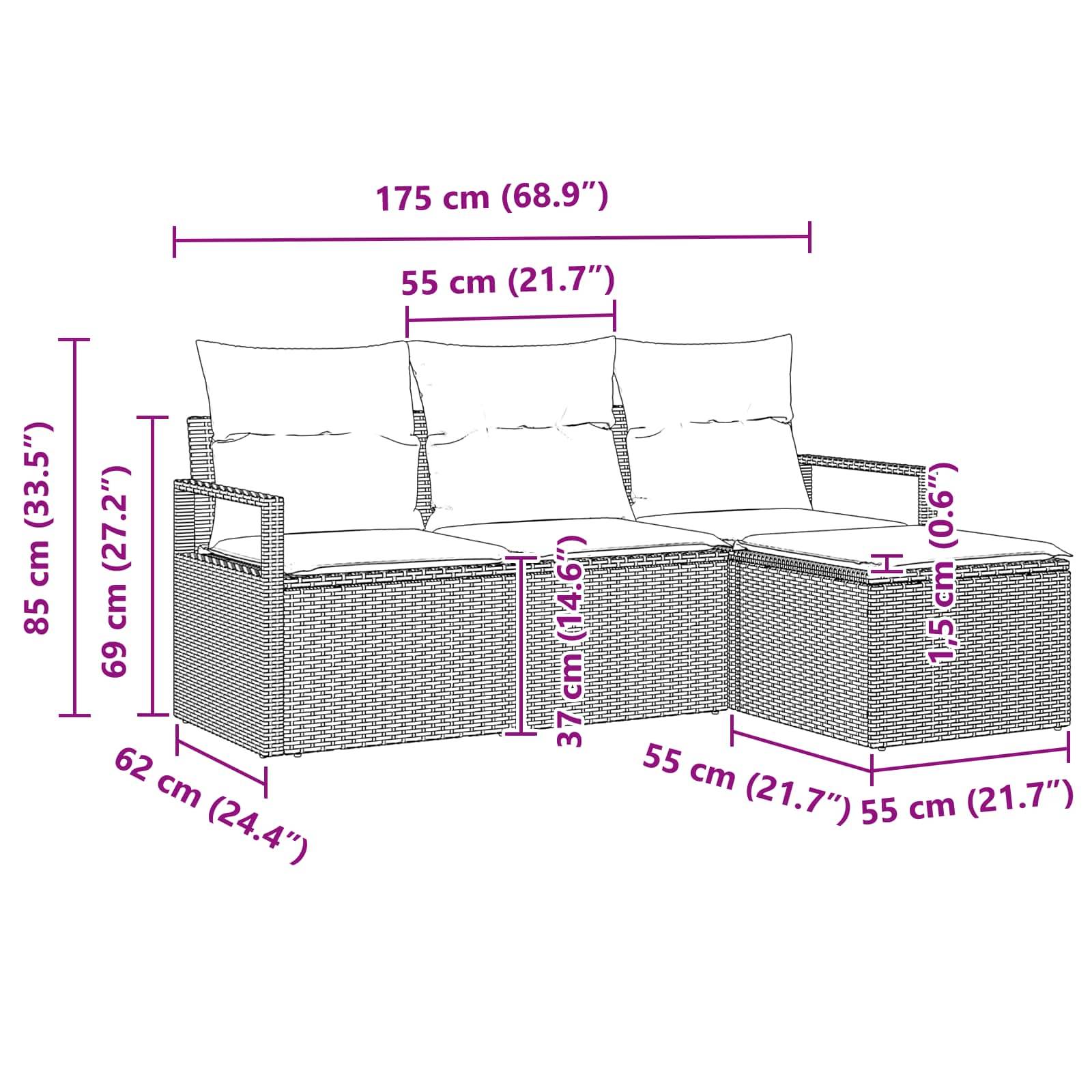 vidaXL Sofa Set 4 pcs Braun Poly-Rattan