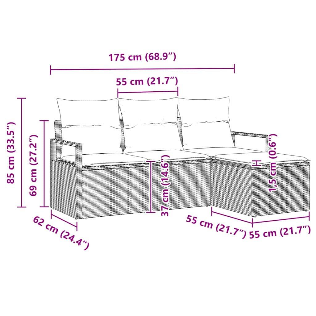 vidaXL Sofa Set 4 pcs Schwarz Poly-Rattan