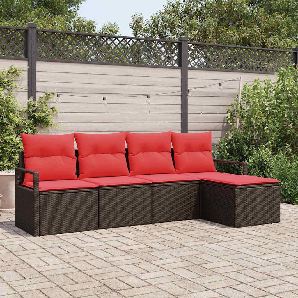 vidaXL Sofa Set mit Kissen Braun Poly Rattan