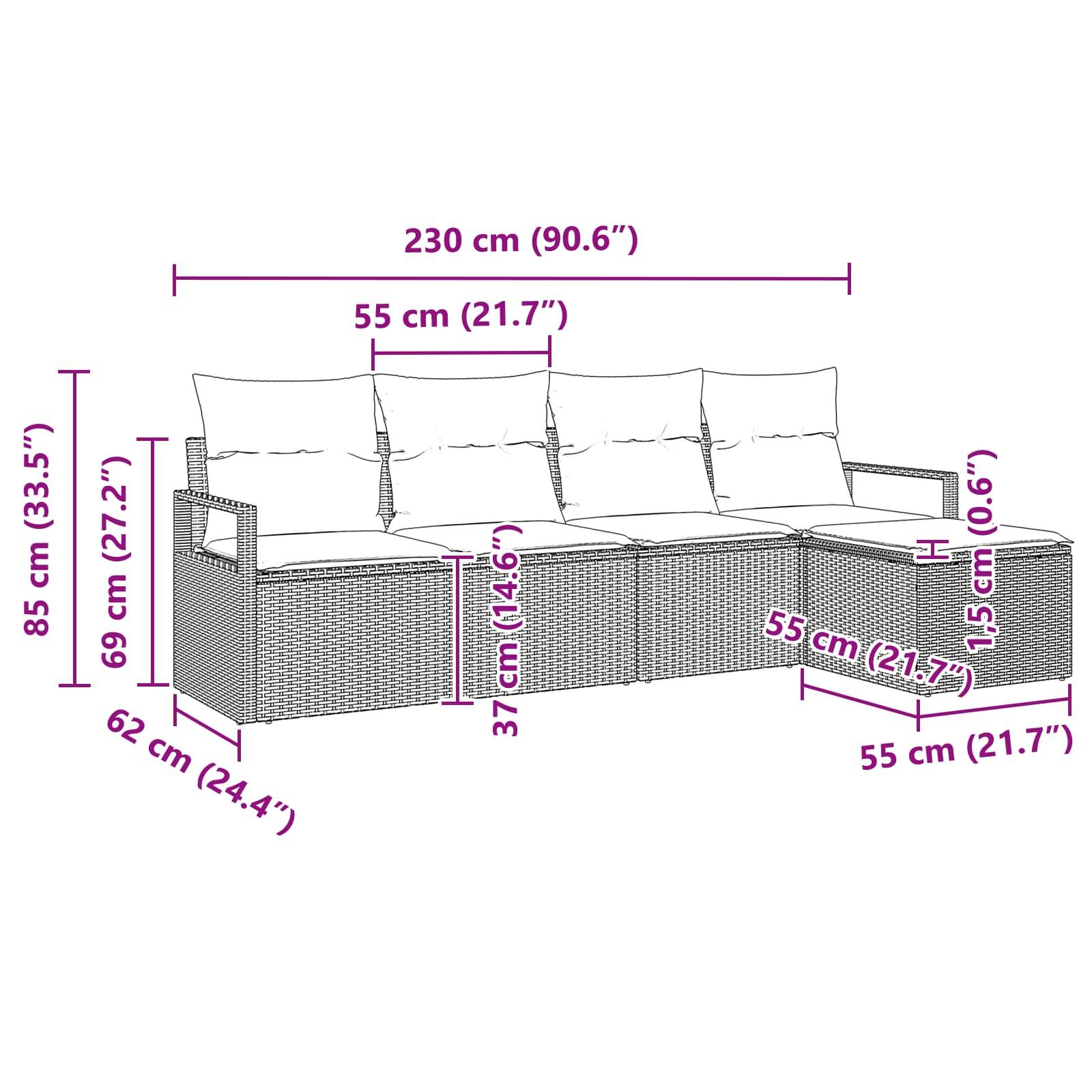 vidaXL Sofa Set mit Kissen Braun Poly Rattan