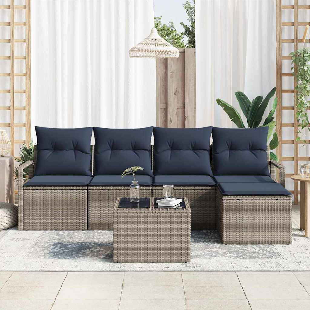 vidaXL Sofa Set mit Kissen Grau Poly Rattan