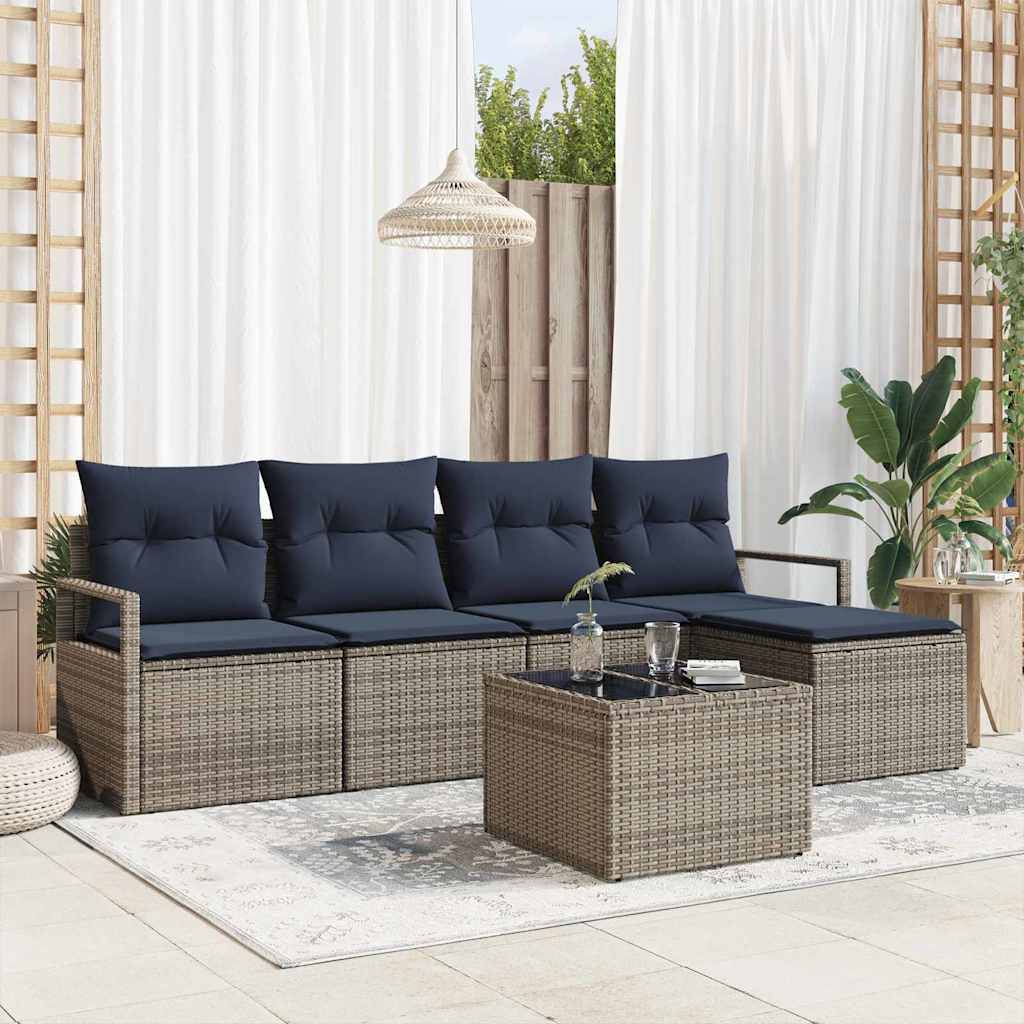 vidaXL Sofa Set mit Kissen Grau Poly Rattan