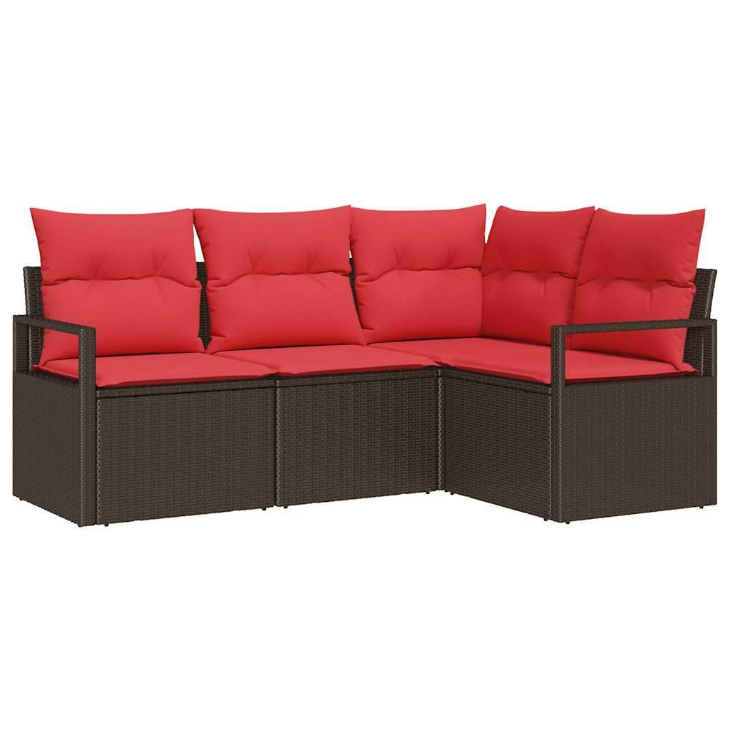 vidaXL Gartensofa-set mit Kissen 4 pcs Braun und Rot Poly-Rattan